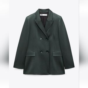 Zara Women's Forest Green Double-Breasted Blazer